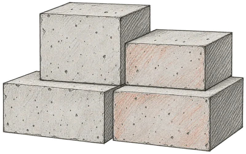 Croquis de blocs de béton posés les uns sur les autres.